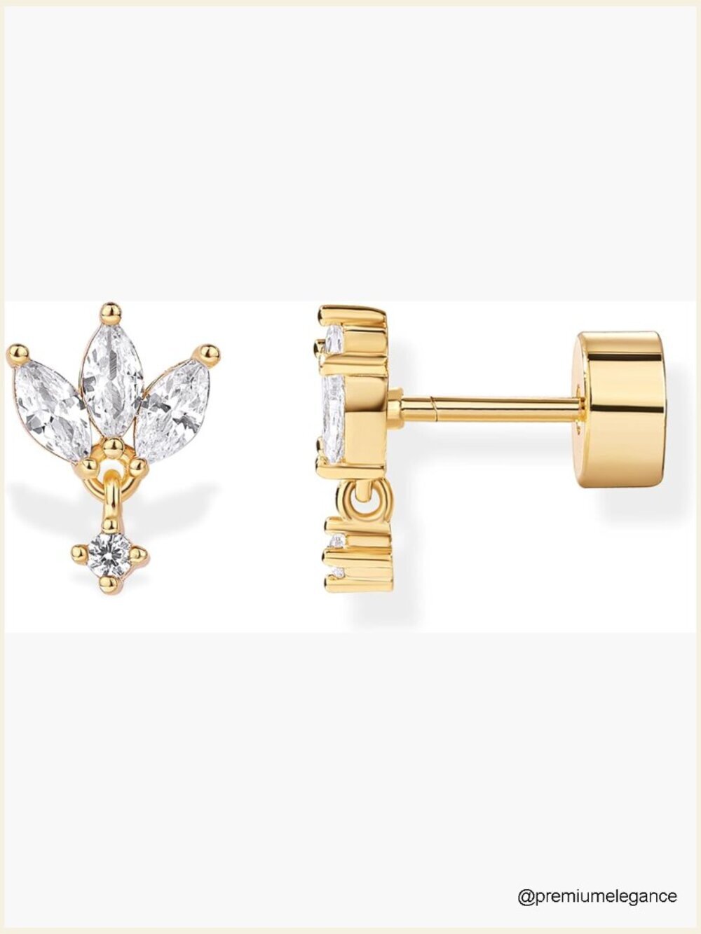 14K Gold Plated Lotus Dangle Flat Back Earrings Stud Screw Back